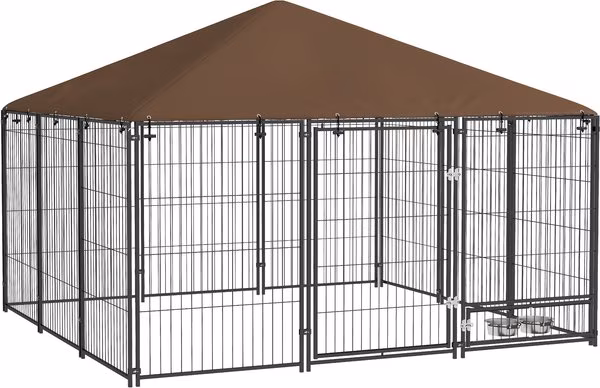 PawHut Dog Kennel & Play Pen,Coffee, 6.9 x 6.9 x 5-ft