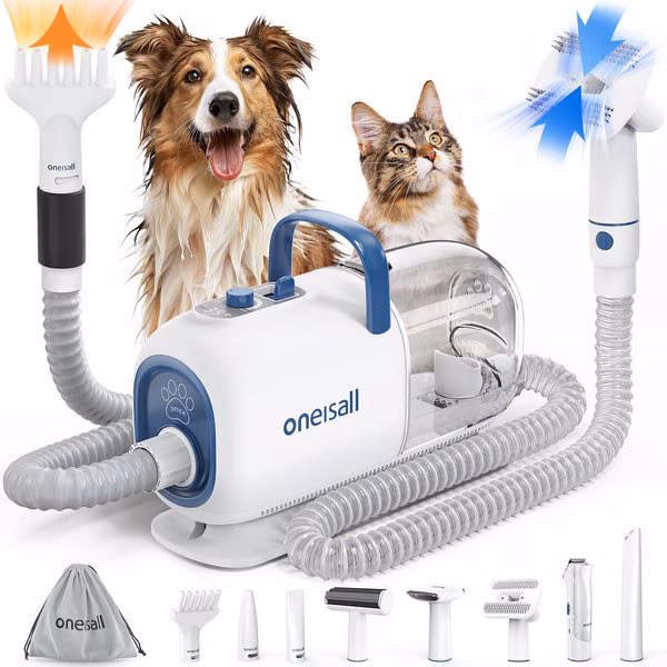 OneIsAll Pet Grooming Vacuum, Adjustable Blow Dryer & Clipper Grooming Kit